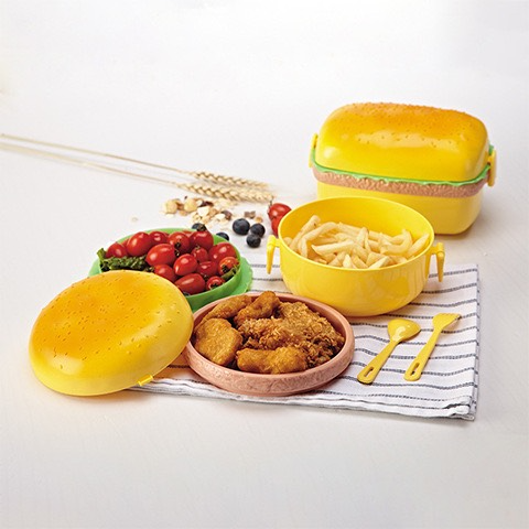 children's round hamburger plastic lunch box 500ml