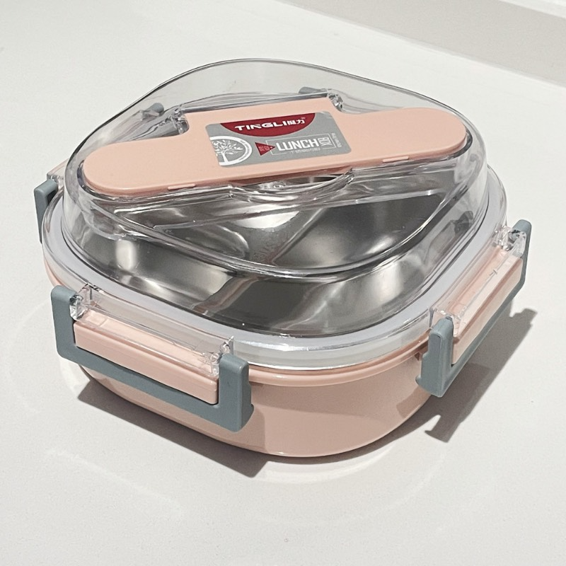 Korean stainless steel double layer student office worker square lunch box 700ml