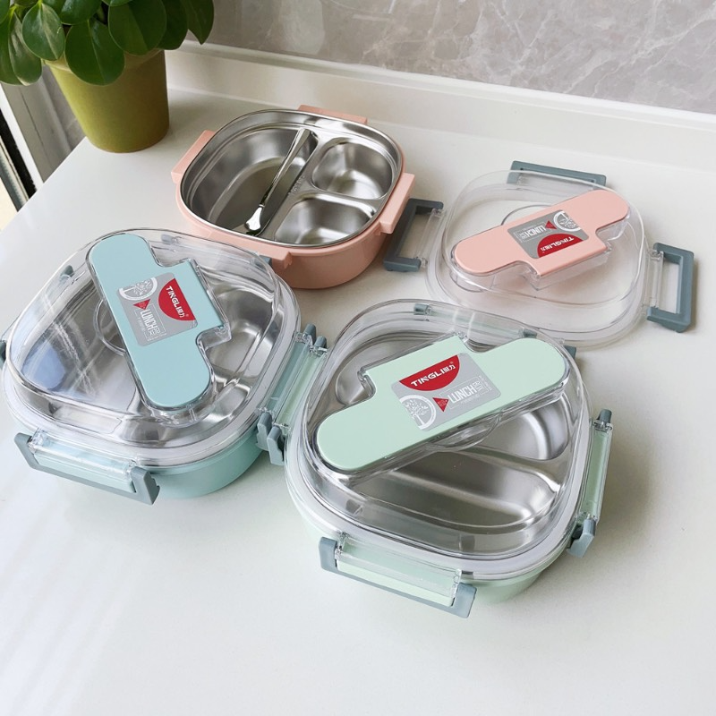 Korean stainless steel double layer student office worker square lunch box 700ml