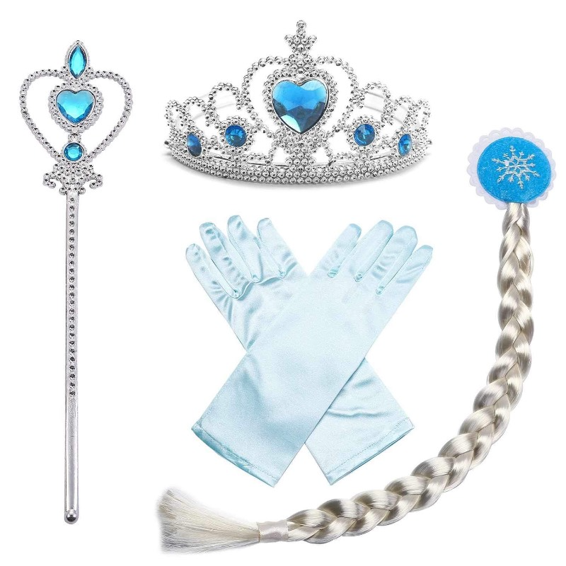 Frozen Elsa Outfit Elsa Four-piece Wig Braid Gloves Magic Wand Frozen Glove Set