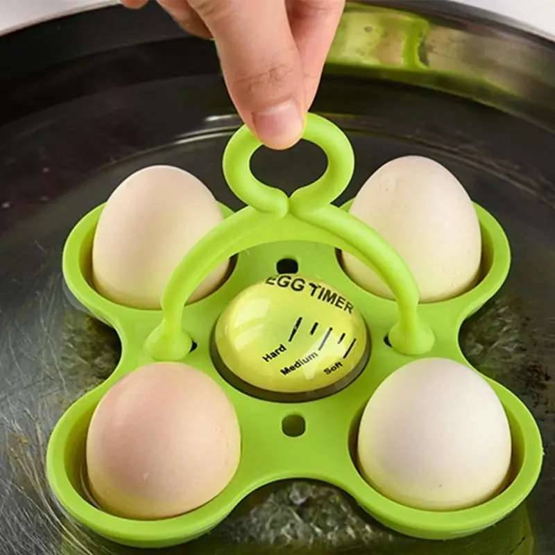 4 Grids Silicone Egg Poacher With Thermochromic Timer