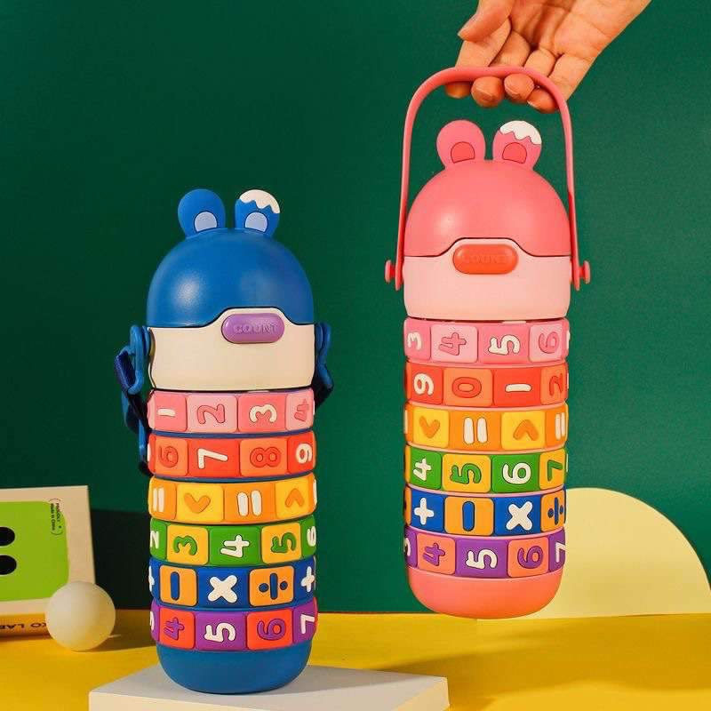 Children's Creative Puzzle Insulated Anti-fall Portable Cartoon Straw water pot 430ml