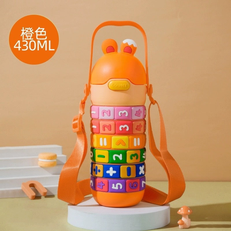 Children's Creative Puzzle Insulated Anti-fall Portable Cartoon Straw water pot 430ml