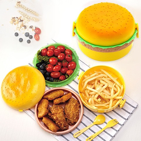 children's round hamburger plastic lunch box 500ml