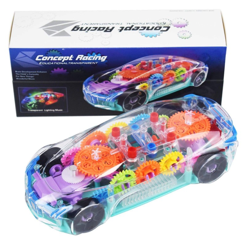 Children's toy light music  transparent gear electric car toy