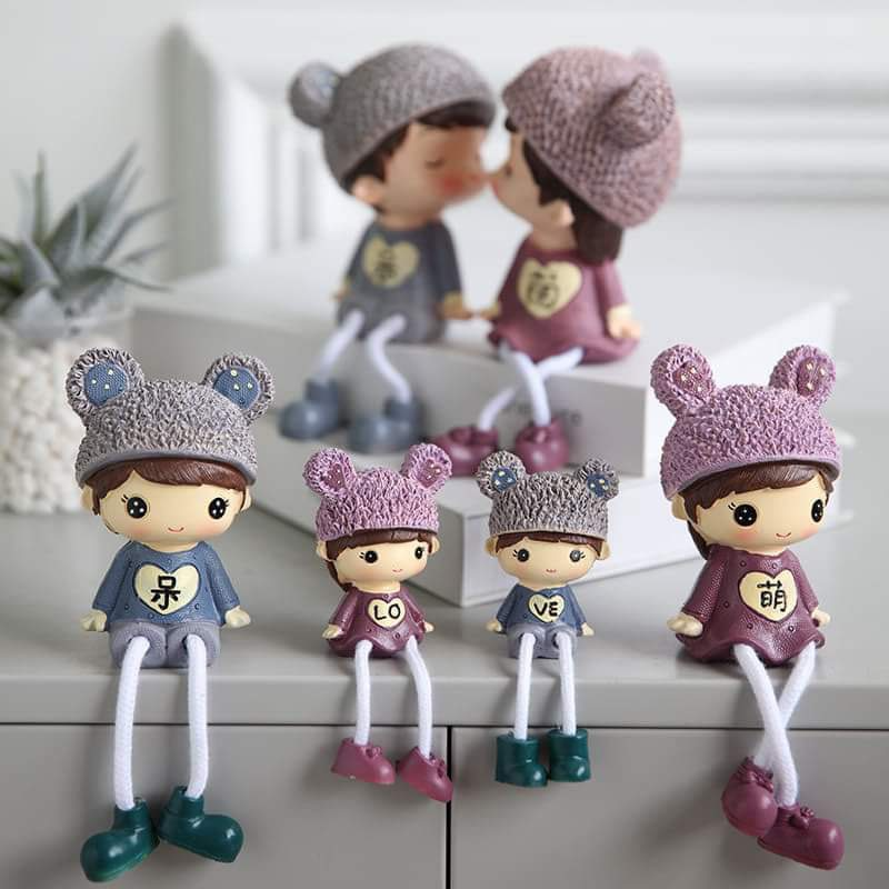 Couple hanging-legged doll home decorations resin crafts 4pcs set