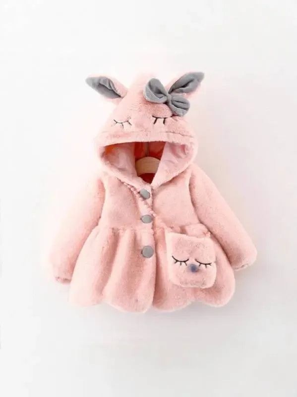 Winter New Children's Thick Cotton-padded Jacket, Girl's Big Rabbit Ear Fur Sweater Hooded Jacket, Bag Included