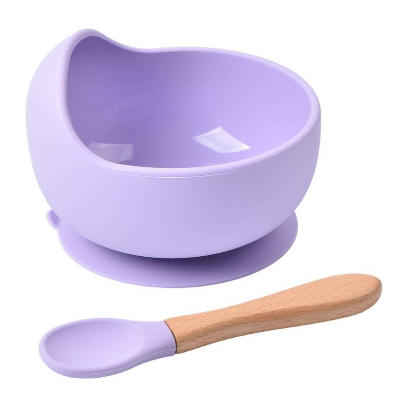 2Pcs Baby Silicone BPA free feeding Plate Bowl+Spoon