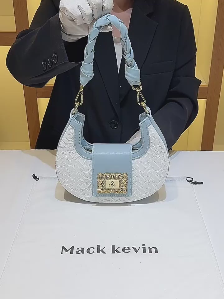 MackKevin Genuine Leather Pleated Crescent Bag for Women