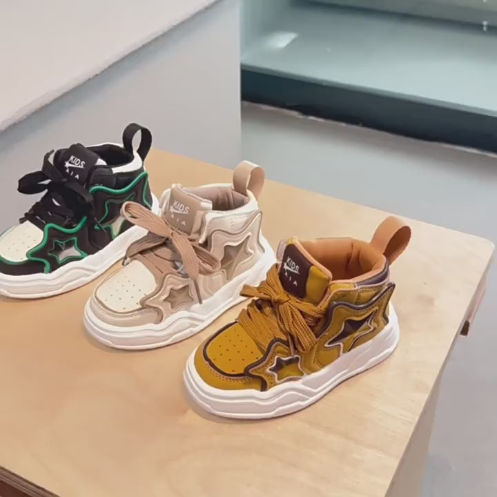 Children's Sports Shoes, Boys' Casual Sneakers, Mid-Top Shoes, Girls' Bread Shoes, Five-Pointed Star Baby Non-Slip Shoes