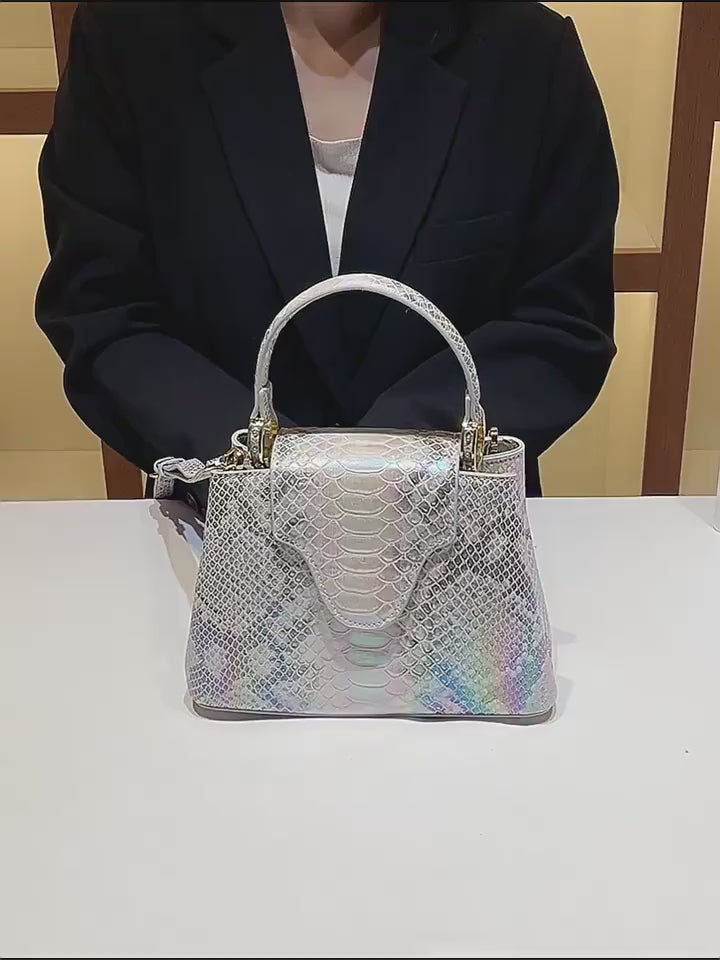 MackKevin Genuine Leather Gradient Crocodile Pattern Handbag for Women